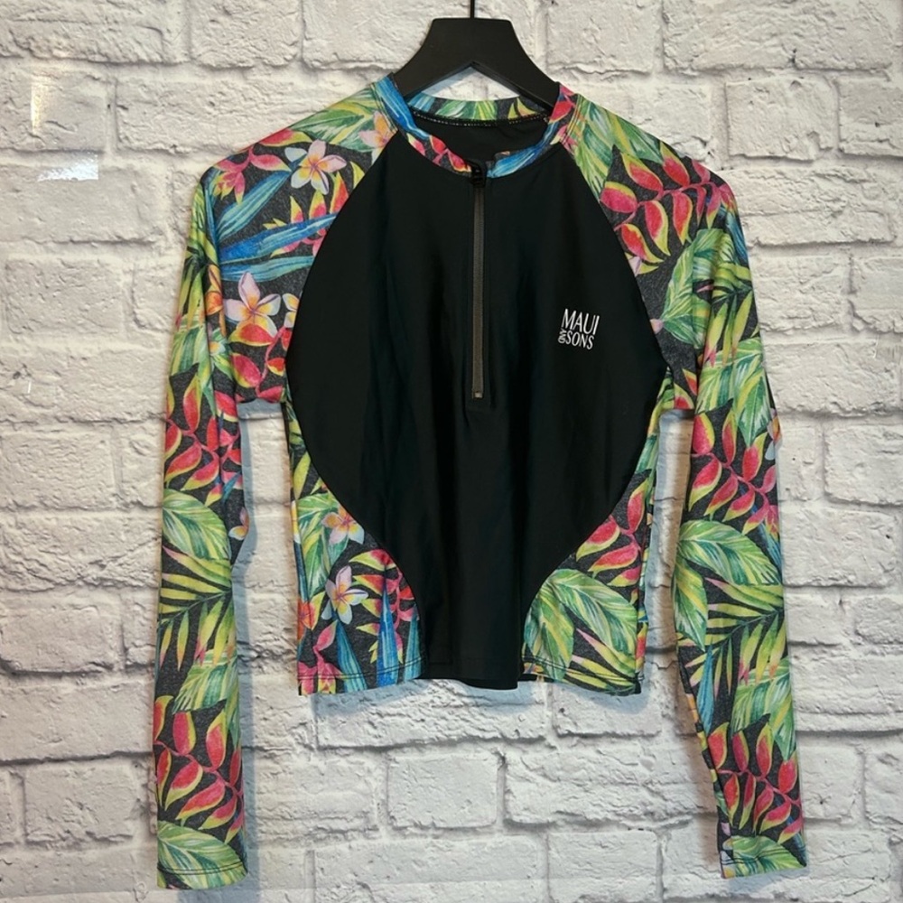 🏄🏻‍♀️💦MAUI & SONS Cropped Tropical Long Sleeve Rash Guard